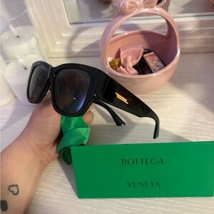 Bottega Veneta Black Oversized Square Sunglasses with Gold Accent